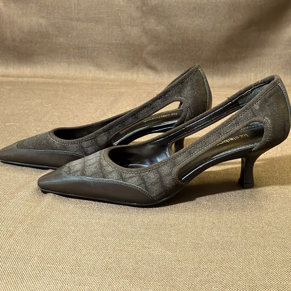 Liz Claiborne Low Heel Brown Leather and Fabric Sz 7.5